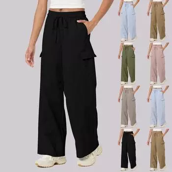 Женские широкие брюки с карманами, удобные классические брюки, женские повседневные брюки, повседневные нейлоновые брюки-карго XXL чёрный