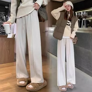 Женские широкие брюки с узором «елочка», осенние и зимние повседневные шерстяные классические брюки, серые шерстяные прямые брюки XXL серый