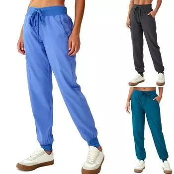 Женские широкие брюки с высокой эластичной талией, деловые рабочие брюки, длинные повседневные брюки L чёрный