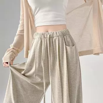 Женские широкие брюки с высокой талией из клейкого риса: Универсальный прямой крой для любого сезона Medium