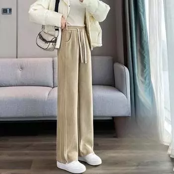 Женские широкие брюки с высокой талией - Коллекция Весна/Осень 2022, Контрастный цветной край, Свободный крой, Повседневные брюки M