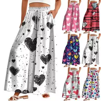 Женские широкие брюки с высокой талией, летние повседневные струящиеся брюки-палаццо, пляжные брюки с цветочным принтом и карманом L синий