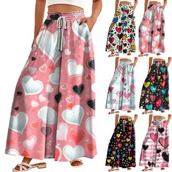 Женские широкие брюки с высокой талией, летние повседневные струящиеся брюки-палаццо, пляжные брюки с цветочным принтом и карманом S