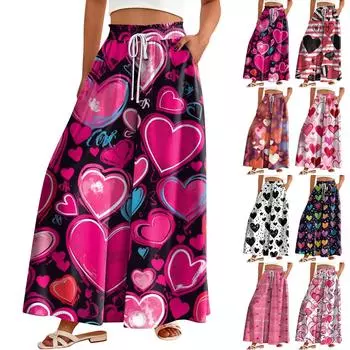 Женские широкие брюки с высокой талией, летние повседневные струящиеся брюки-палаццо, пляжные брюки с цветочным принтом и карманом S чёрный