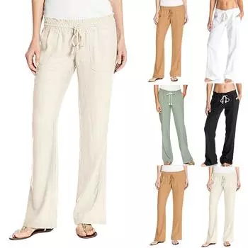 Женские широкие брюки с высокой талией, мягкие дышащие вышивки из хлопка и конопли L