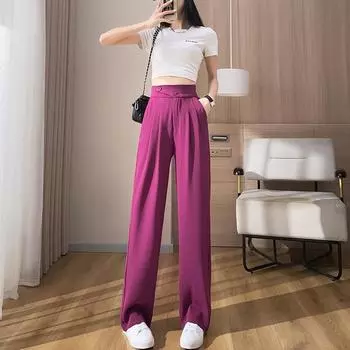 Женские широкие брюки с высокой талией, свободные костюмные брюки прямого кроя с драпировкой, утягивающие, универсальные, повседневные длинные брюки S белый