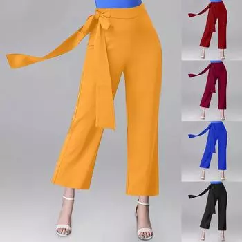 Женские широкие брюки с высокой талией, свободные брюки с регулируемым завязками M красный