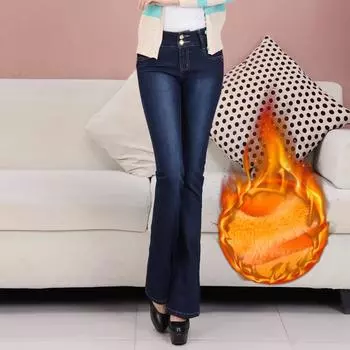 Женские широкие брюки с высокой талией, тонкие джинсы большого размера и бархатные микро-расклешенные брюки 26 темно-синий