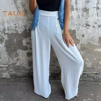 Женские широкие брюки с высокой талией, украшенные пуговицами, повседневные свободные брюки для повседневной носки, путешествий, офиса S белый