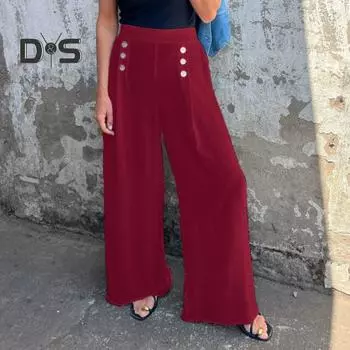 Женские широкие брюки с высокой талией, украшенные пуговицами, повседневные свободные брюки для повседневной носки, путешествий, офиса M белый