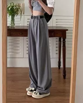Женские широкие брюки с высокой талией в корейском стиле розовые мешковатые брюки Y2k повседневные серые брюки офисные элегантные женские шикарные S серый