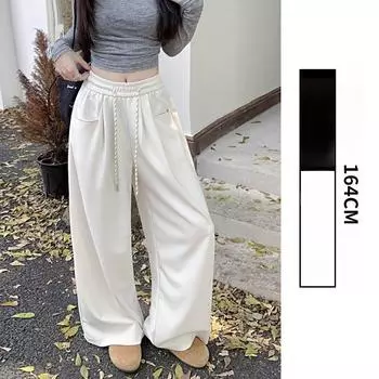 Женские широкие брюки в стиле ленивый шик, весна-осень, с высокой талией, прямые брюки, повседневные брюки длиной до пола, свободные спортивные брюки S чёрный