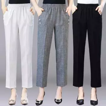 Женские широкие брюки весна/лето с высокой талией, свободные и утягивающие тонкие прямые ниспадающие укороченные повседневные женские брюки, летние брюки XXXXXXL белый