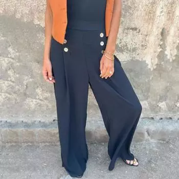 Женские широкие брюки Yousheng с высокой талией, украшенные пуговицами, повседневные свободные брюки для повседневной носки, путешествий, офиса M чёрный