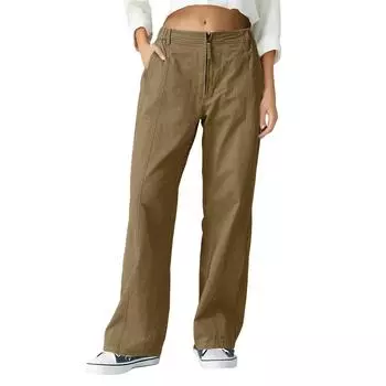 Женские широкие длинные брюки с застежкой-молнией спереди, повседневные брюки-карго с высокой талией и карманами, брюки-палаццо L армия зеленый