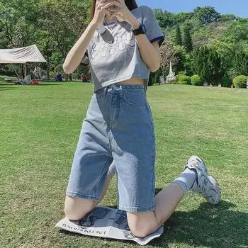 Женские широкие джинсовые шорты с высокой талией 2024 года — облегающие, свободные, 5-точечная посадка XL