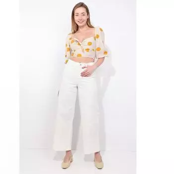 Женские широкие джинсы цвета экрю