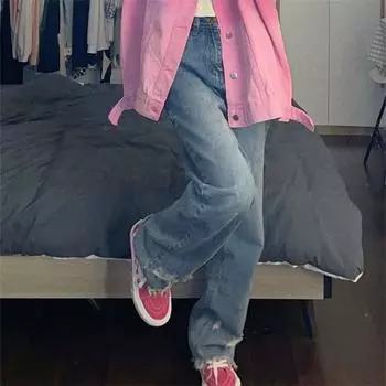 Женские широкие джинсы с рваными дырками и высокой талией для бойфренда, мешковатые женские джинсовые капри, прямые брюки, джинсовые брюки для мамы S синий
