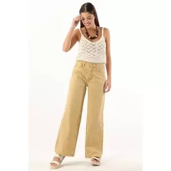 Женские широкие джинсы с высокой талией горчичного цвета