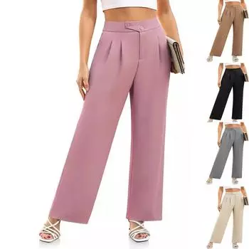 Женские широкие классические брюки с высокой талией, рабочие деловые повседневные брюки с длинным поясом и карманом