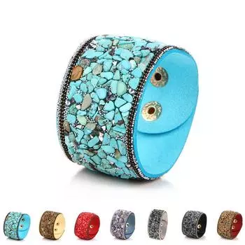 Широкие женские браслеты в стиле Панк, с камнями. Ширина 4 см серый