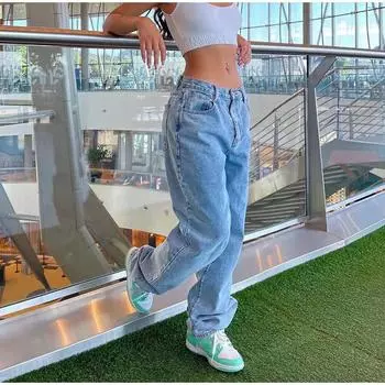 Женские широкие мешковатые джинсы, женские винтажные брюки Y2K Punk с низкой талией, свободные джинсовые брюки, уличная мода, дрянные длинные брюки-скейтеры S чёрный