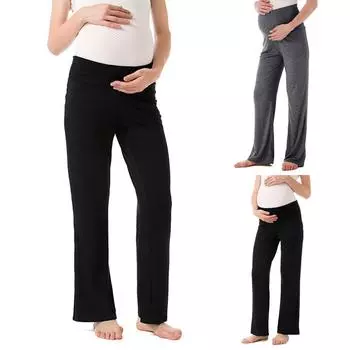 Женские широкие прямые брюки для беременных, эластичные брюки для беременных M серый