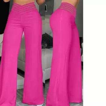 Женские широкие расклешенные брюки, осенние повседневные брюки с сетчатыми вставками и высокой талией, уличные элегантные рабочие брюки XS розы красного