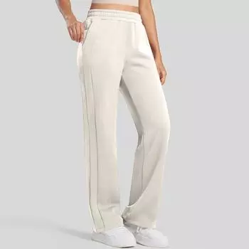 Женские широкие спортивные штаны на осень с высокой посадкой, на кулиске, для тренировок, джоггеры с карманами L бежевый