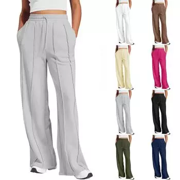 Женские широкие спортивные штаны с эластичной завязкой и высокой талией, с карманами L армия зеленый