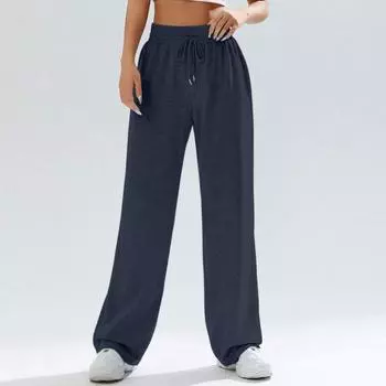 Женские широкие спортивные штаны с высокой талией, повседневные брюки для занятий йогой S тёмно-синий