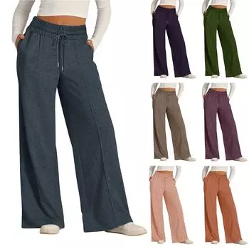 Женские широкие спортивные штаны с высокой талией, повседневные брюки для занятий йогой L коричневый