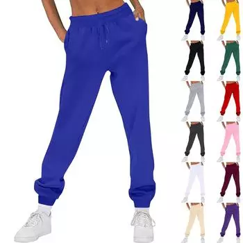 Женские широкие спортивные штаны с высокой талией и завязками для тренировок, спортивные повседневные брюки с карманами L чёрный