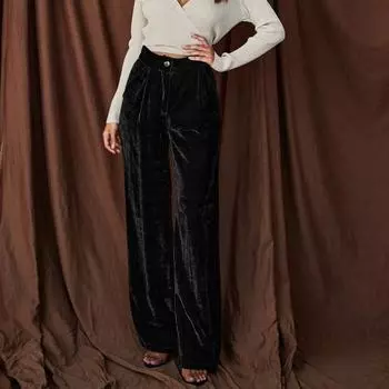 Женские широкие велюровые брюки-клеш весна-осень с высокой талией женские бархатные брюки для вечеринок в клубе S чёрный