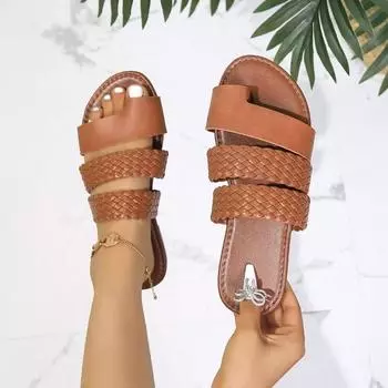 Женские шлепанцы больших размеров, однотонные шлепанцы ручной работы, легкая нескользящая пляжная обувь на плоской подошве на танкетке Chanclas Mujer 35