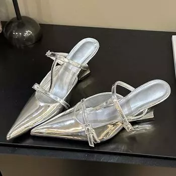 Женские шлепанцы Eilyken с узким ремешком и острым носком, дизайнерская обувь на танкетке, на высоком каблуке, банкетный мул