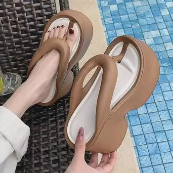 Женские шлепанцы EVA на толстой подошве 2025 года: Нескользящие, увеличивающие рост летние модные туфли на платформе 40-41 чёрный