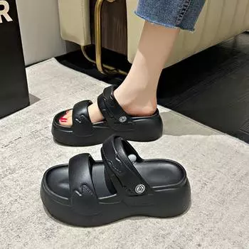 Женские шлепанцы EVA на толстой подошве — нескользящие, с мягкой подошвой, с двойными ремешками, пляжные сандалии 36-37 хаки