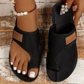 Женские тапочки-сандалии с сетчатой полостью, повседневные летние туфли на плоской подошве с открытым носком, легкие тапочки 36 чёрный