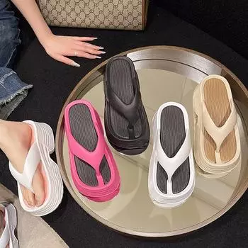 Женские шлепанцы из ЭВА на толстой подошве: Лето, танкетка, платформа, увеличивающая рост, одежда для отдыха на открытом воздухе 36-37 белый/розовый