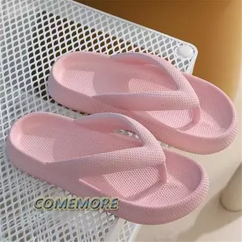 Женские шлепанцы из ЭВА с мягкой подошвой 2024 года, летняя мода, пляжные нескользящие тапочки Cloud, женские толстые шлепанцы на платформе с зажимом для носка, для ванной 36-37 белый