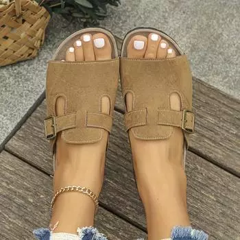 Женские шлепанцы из пробки с пряжкой на ремешке, повседневная летняя пляжная обувь с открытым носком, универсальные шлепанцы на плоской подошве для активного отдыха 43 чёрный