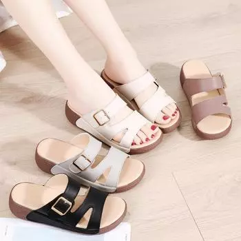 Женские шлепанцы, летние базовые уличные нарядные шлепанцы с открытым носком, повседневные тапочки на платформе с толстой подошвой, большие размеры 35 чёрный