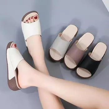 Женские шлепанцы, летние базовые уличные нарядные шлепанцы с открытым носком, повседневные тапочки на платформе с толстой подошвой, большие размеры 35 чёрный