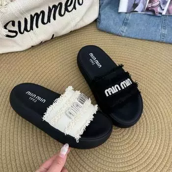 Женские шлепанцы, летние новые женские пляжные ретро-туфли с открытым носком, слипоны на танкетке, дизайнерские повседневные сандалии с открытым носком на плоской подошве 35