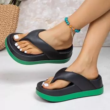 Женские шлепанцы, летние уличные и домашние сандалии на толстой подошве, увеличивающие высоту 5 см, тапочки для пляжа 35-36 светло-зеленый