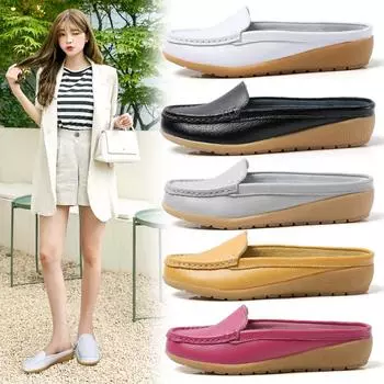 Женские шлепанцы, мягкие шлепанцы, лоферы, повседневные элегантные летние дышащие кожаные черные мокасины без шнуровки 35 чёрный