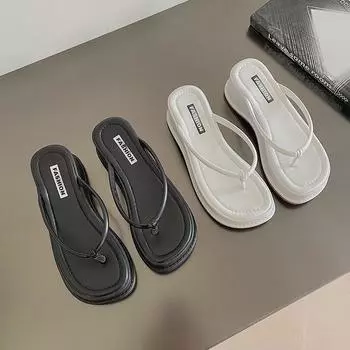 Женские шлепанцы Muffin с толстым носком, новинка 2024 года, модный тренд, сандалии, нишевая пляжная швабра 35 белый