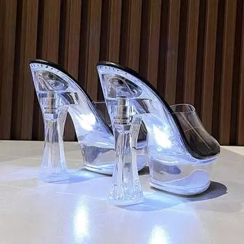 Женские шлепанцы на массивном высоком каблуке со светящейся металлической пряжкой и каблуком 14 см, летние, серия 10365, платформа 4 см LFD 34 чёрный