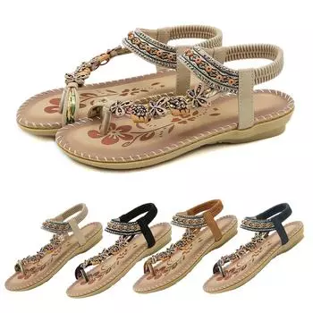 Женские шлепанцы на плоской подошве, богемные модельные туфли с бисером, тапочки с открытым носком 40 бежевый